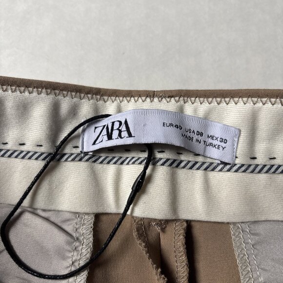 Zara Tan Dress Pants Cuffed Cotton Blend Size 8 - Picture 3 of 7